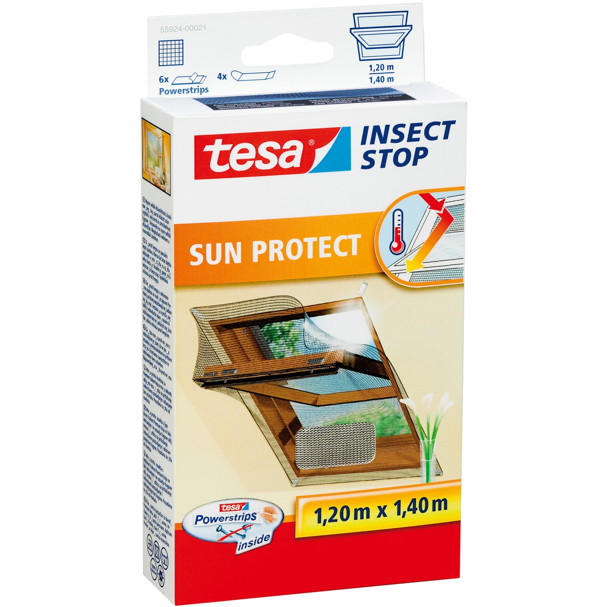 tesa 55924-00021 - Fliegengitter Insect Dachfenster, SUN Stop x 1,4m, anthrazit-metallic Klett 1,2m PROTECT für