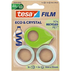 tesafilm eco & crystal, 10 m x 19 mm, 2er Pack + Handabroller