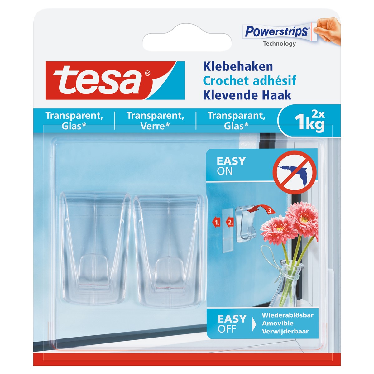 tesa 77735 Powerstrips Klebehaken für transparente